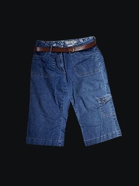 Blue Denim Cargo Capri Pants